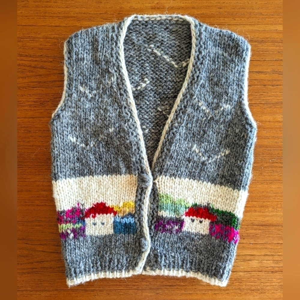 Vintage Handmade Wool Village Vest for Toddler